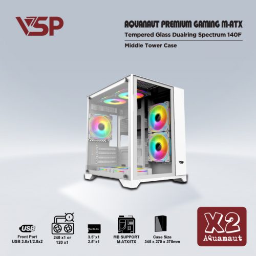 Vỏ Case Aquanaut pro gaming M-ATX X2