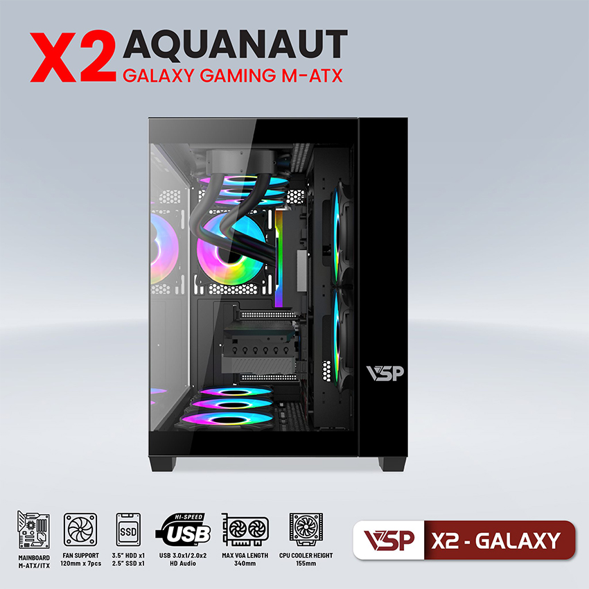 Vỏ Case Aquanaut Pro Gaming Micro ATX X2 Galaxy (Black)