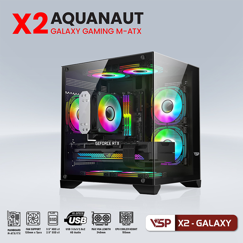 Vỏ Case Aquanaut Pro Gaming Micro ATX X2 Galaxy (Black)