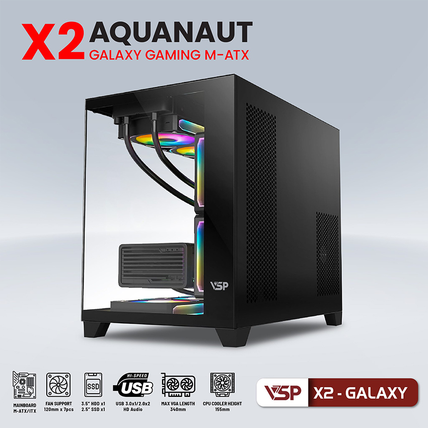 Vỏ Case Aquanaut Pro Gaming Micro ATX X2 Galaxy (Black)