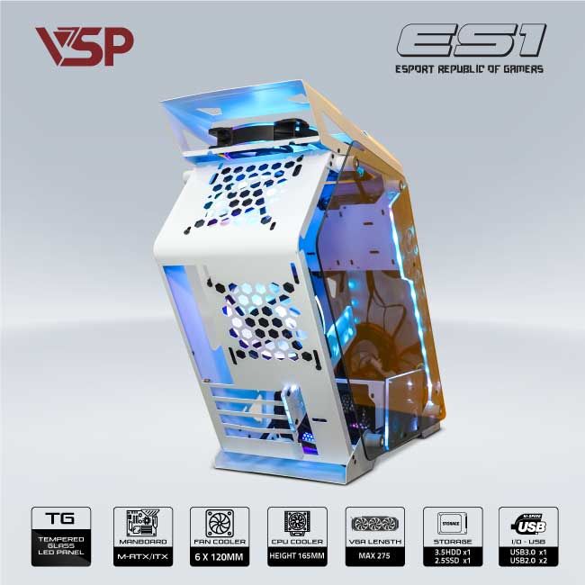 Vỏ Case VSP REPUBLIC OF GAMERS ES1 - TRẮNG (mATX/Mid Tower)