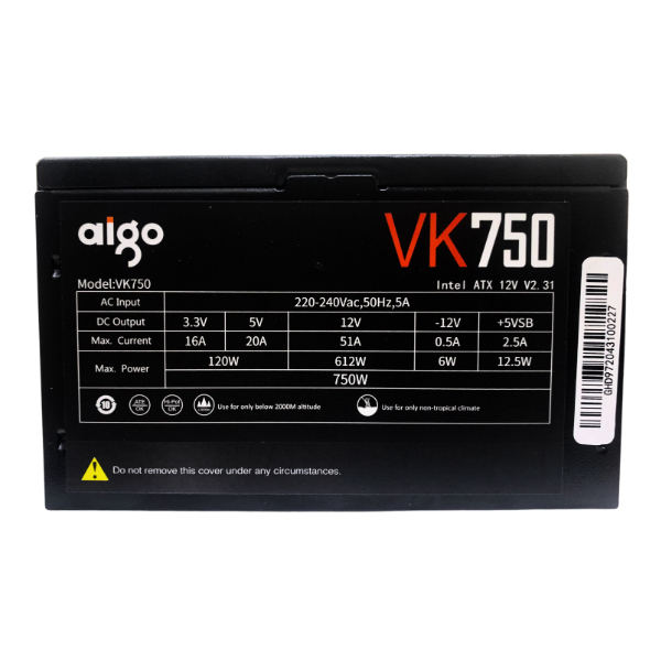 Nguồn máy tính Aigo VK750 - 750W (85 Plus/ Active PFC/ Single Rail)