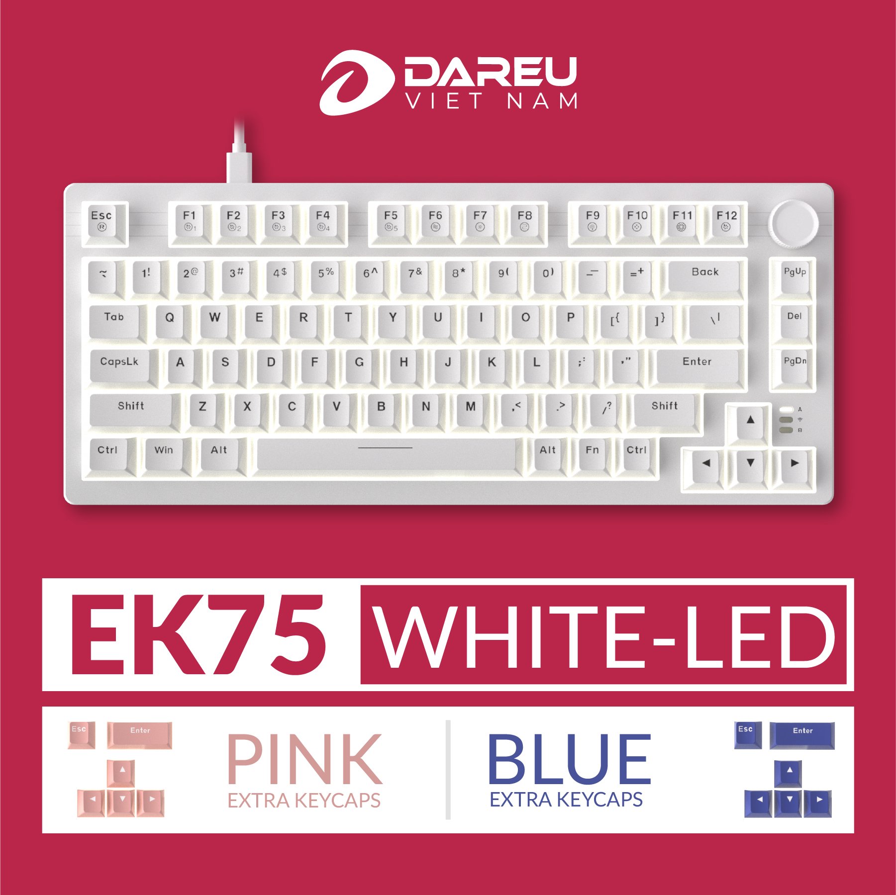 Bàn phím cơ DAREU EK75 Full white _Dream switch