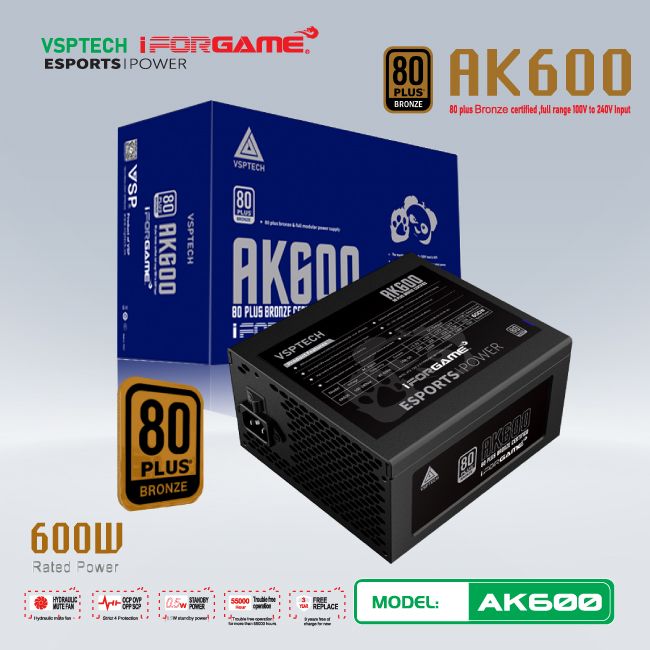 Bộ nguồn máy tính VSPTECH - iForgame AK600 80PLUS BRONZE