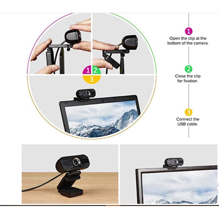 Webcam Kẹp FULL HD 1080P Màn Hình Tích Hợp Míc - Webcam Máy Tính Hỗ Trợ Học Trực Tuyến, để bàn