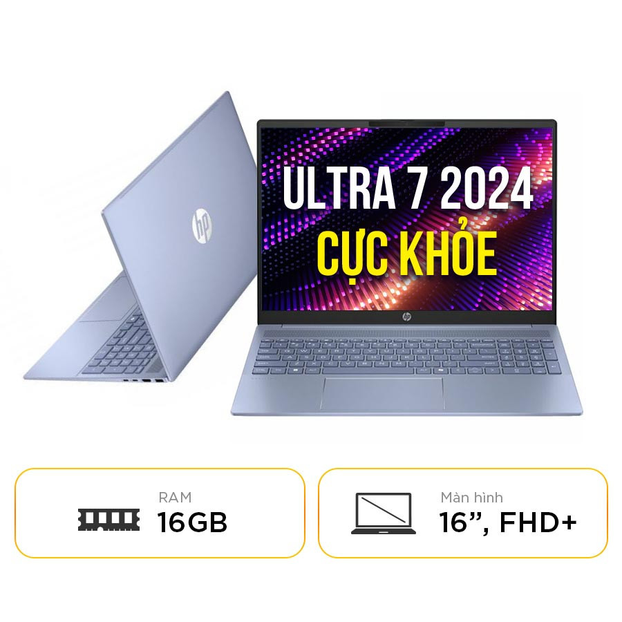 HP Pavilion 16-af0945nr INTEL Ultra 7 155U Max Turbo 4.8Ghz RAM LPDDR5 16Gb M.2 NVME 512Gb Monitor 16.0 FHD Win11