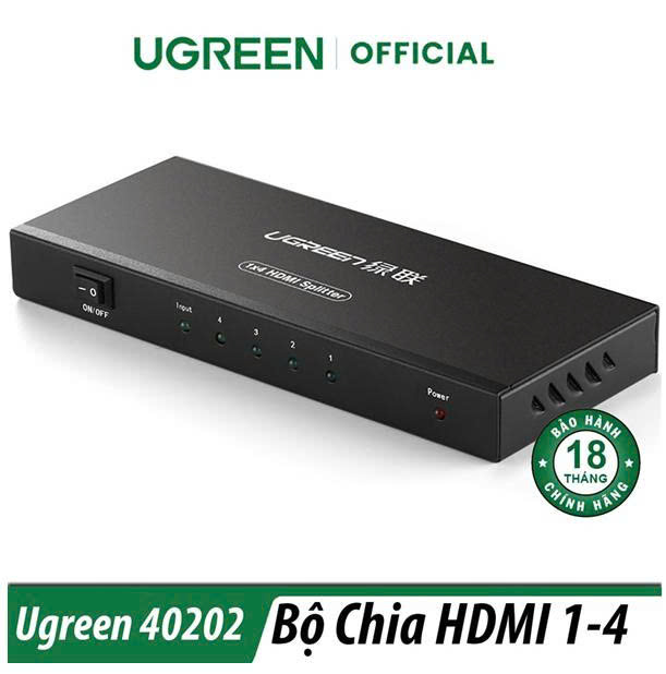 Bộ chia cổng HDMI 1 ra 4 Hỗ trợ full HD, 4K*2K@30Hz Chính hãng Ugreen 40202 Cao cấp