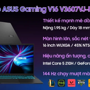  Laptop Asus Gaming Vivobook V3607VJ-RP071W (Core 5 210H/ 16GB/ 512GB SSD/ RTX 3050 6Gb/ 16 inch WUXGA/ 144Hz/ Win11/ Black